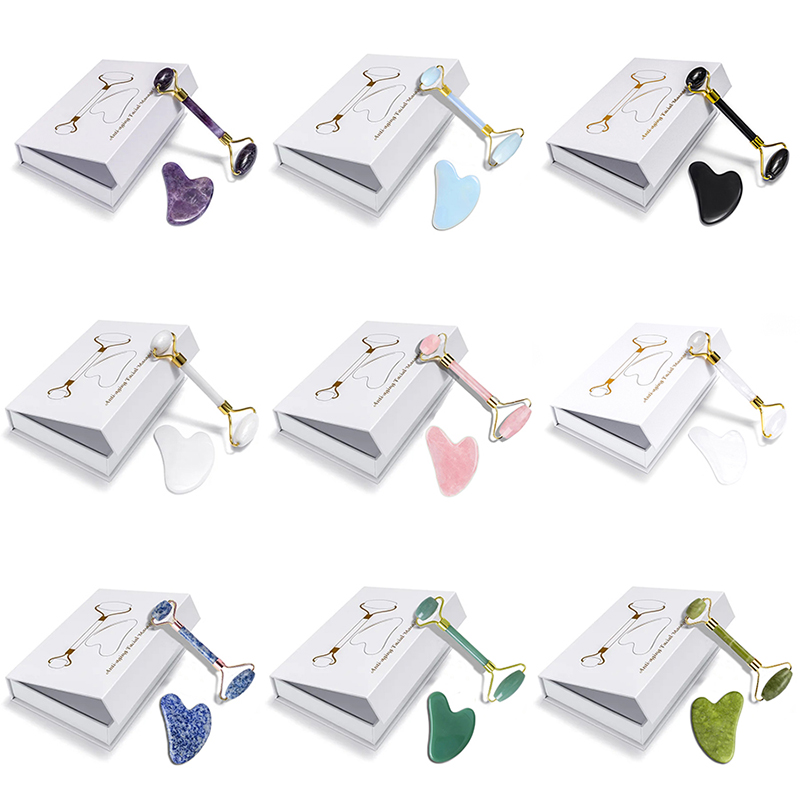 Gua Sha Tool Rose Quartz - مجموعة أدوات تدليك الوجه من الكوارتز