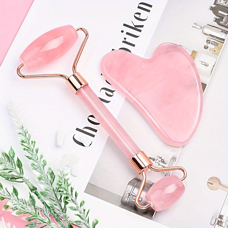 Gua Sha Tool Rose Quartz - جديد 2 قطعة غوا شا حجر