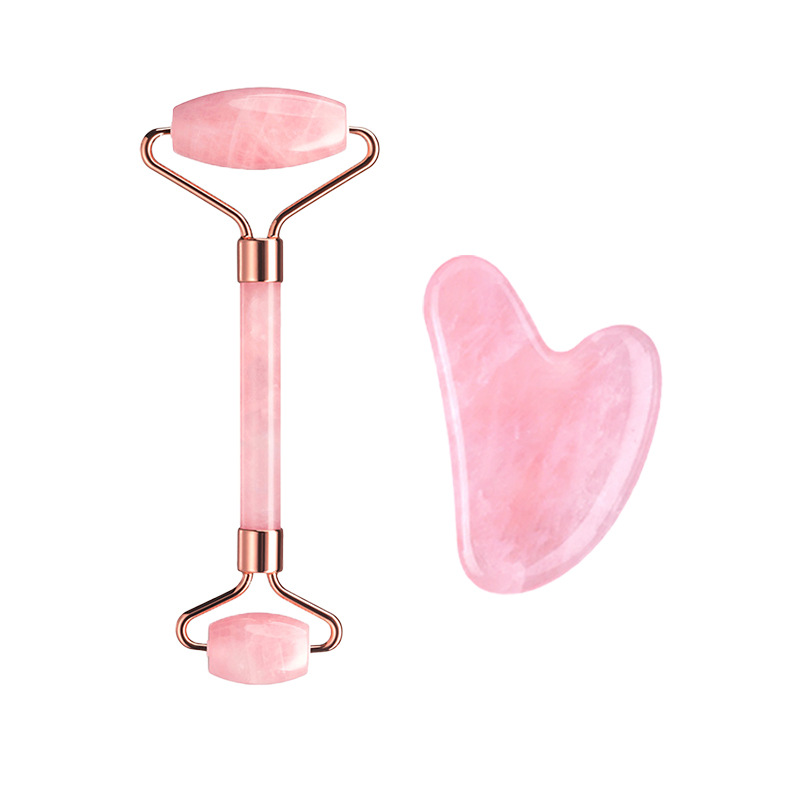 Gua Sha Tool Rose Quartz - مجموعة أدوات تدليك الوجه من الكوارتز